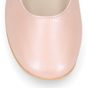 PRE-ORDER. Ceremony Mary Jane shoes in nappa leather in nude color with plumeti flower.