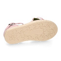 Powered pink Linen canvas girl espadrille shoes for CEREMONIES with flower design.