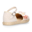 Ivory Linen canvas girl espadrille shoes for CEREMONIES with flower design.