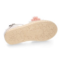 Ivory Linen canvas girl espadrille shoes for CEREMONIES with flower design.