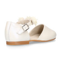 PRE-ORDER. Ceremony Mary Jane shoes in nappa leather in ivory color with flowers.