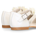 PRE-ORDER. Ceremony Mary Jane shoes in nappa leather in ivory color with flowers.