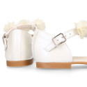 PRE-ORDER. Ceremony Mary Jane shoes in nappa leather in ivory color with flowers.