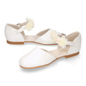 PRE-ORDER. Ceremony Mary Jane shoes in nappa leather in ivory color with flowers.