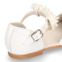 PRE-ORDER. Ceremony Mary Jane shoes in nappa leather in ivory color with flowers.