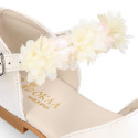 PRE-ORDER. Ceremony Mary Jane shoes in nappa leather in ivory color with flowers.