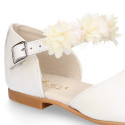 PRE-ORDER. Ceremony Mary Jane shoes in nappa leather in ivory color with flowers.