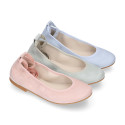 PRE-ORDER. Pastel colors soft suede leather Girl Ballet flat shoes dancer style with elastic bands.