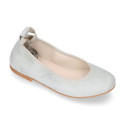 PRE-ORDER. Pastel colors soft suede leather Girl Ballet flat shoes dancer style with elastic bands.