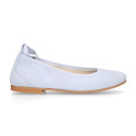 PRE-ORDER. Pastel colors soft suede leather Girl Ballet flat shoes dancer style with elastic bands.