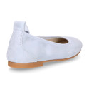 PRE-ORDER. Pastel colors soft suede leather Girl Ballet flat shoes dancer style with elastic bands.