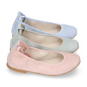 PRE-ORDER. Pastel colors soft suede leather Girl Ballet flat shoes dancer style with elastic bands.