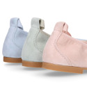 PRE-ORDER. Pastel colors soft suede leather Girl Ballet flat shoes dancer style with elastic bands.