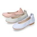 PRE-ORDER. Pastel colors soft suede leather Girl Ballet flat shoes dancer style with elastic bands.