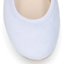 PRE-ORDER. Pastel colors soft suede leather Girl Ballet flat shoes dancer style with elastic bands.