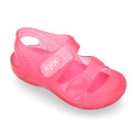 Jelly shoes with hook and loop strap for the Beach and Pool.