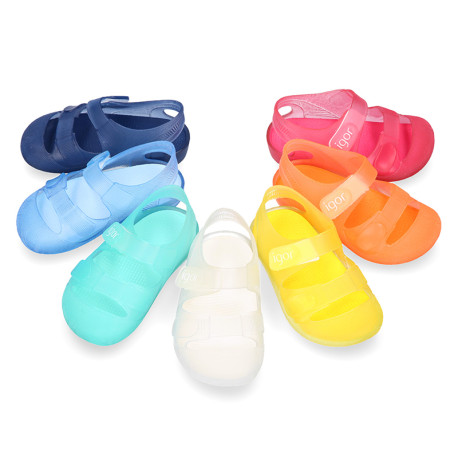 Jelly shoes with hook and loop strap for the Beach and Pool.