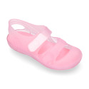 Jelly shoes with hook and loop strap for the Beach and Pool.