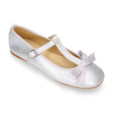 T-strap little Mary Jane shoes with buckle fastening in metal finish suede leather.