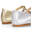 T-strap little Mary Jane shoes with buckle fastening in metal finish suede leather.
