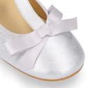 T-strap little Mary Jane shoes with buckle fastening in metal finish suede leather.