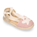 Cotton and linen canvas espadrille shoes Goyesca style with crossed ties in pastel colors.