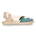 Cotton and linen canvas espadrille shoes Goyesca style with crossed ties in pastel colors.