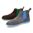 Ankle boot shoes with elastic band, stitching and outsole in contrast in suede leather.