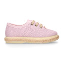 Linen canvas Laces up style espadrille shoes in colors.