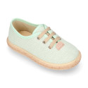 Linen canvas Laces up style espadrille shoes in colors.