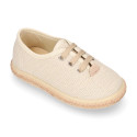 Linen canvas Laces up style espadrille shoes in colors.