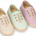 Linen canvas Laces up style espadrille shoes in colors.