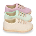 Linen canvas Laces up style espadrille shoes in colors.