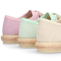 Linen canvas Laces up style espadrille shoes in colors.