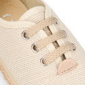 Linen canvas Laces up style espadrille shoes in colors.