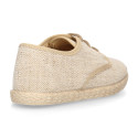 Linen kids laces up shoes espadrille style in sand color.