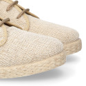 Linen kids laces up shoes espadrille style in sand color.