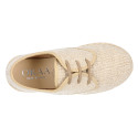 Linen kids laces up shoes espadrille style in sand color.