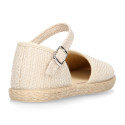 Structured linen canvas girl espadrille shoes with buckle fastening in beige color.