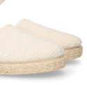 Structured linen canvas girl espadrille shoes with buckle fastening in beige color.