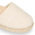 Structured linen canvas girl espadrille shoes with buckle fastening in beige color.