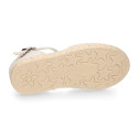 Structured linen canvas girl espadrille shoes with buckle fastening in beige color.