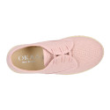 Linen kids laces up shoes espadrille style in pastel colors.