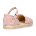 Linen canvas girl espadrille shoes for ceremonies with lace design.