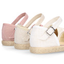 Linen canvas girl espadrille shoes for ceremonies with lace design.
