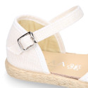 Linen canvas girl espadrille shoes for ceremonies with lace design.