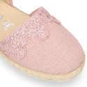 Linen canvas girl espadrille shoes for ceremonies with lace design.