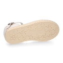 Linen canvas girl espadrille shoes for ceremonies with lace design.