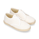 Linen kids laces up shoes espadrille style in white color.