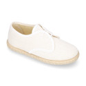 Linen kids laces up shoes espadrille style in white color.